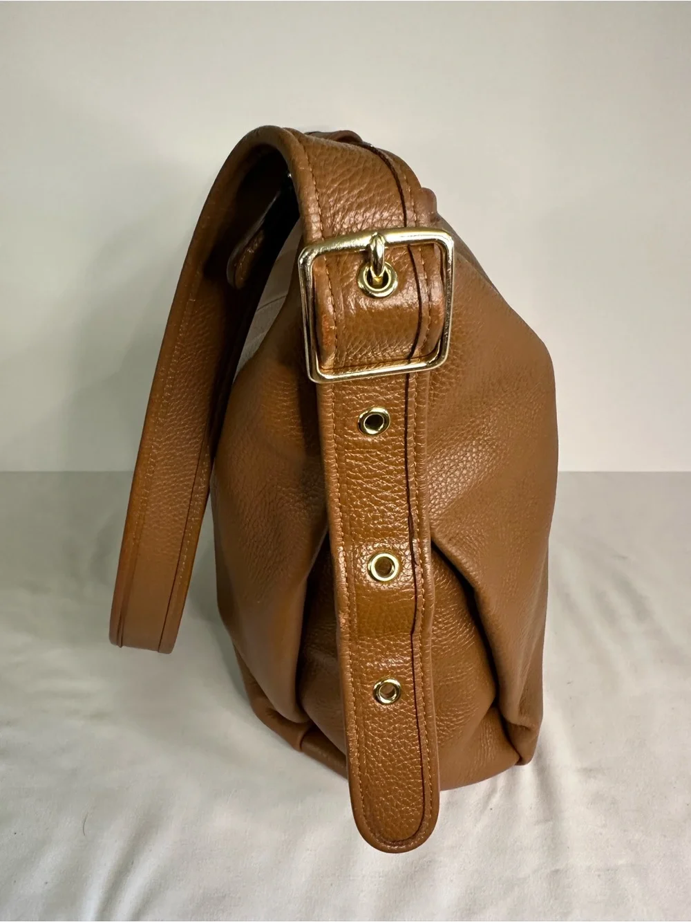 Coach F35775 Duffelette Pebble Leather Shoulder Bag in Cognac